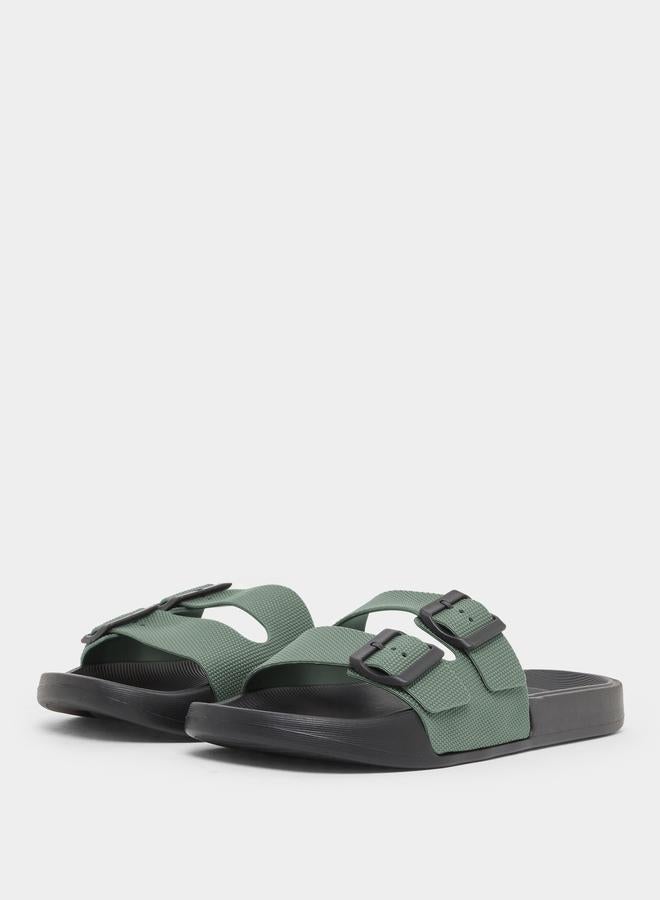 Styli Men Green Buckle Slide Sandals - Image 2